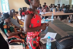 A participant giving her testimony on how women are denied the rights to own property in South Sudan during a seminar on the right of women to own property. A program supported by Atlas Network